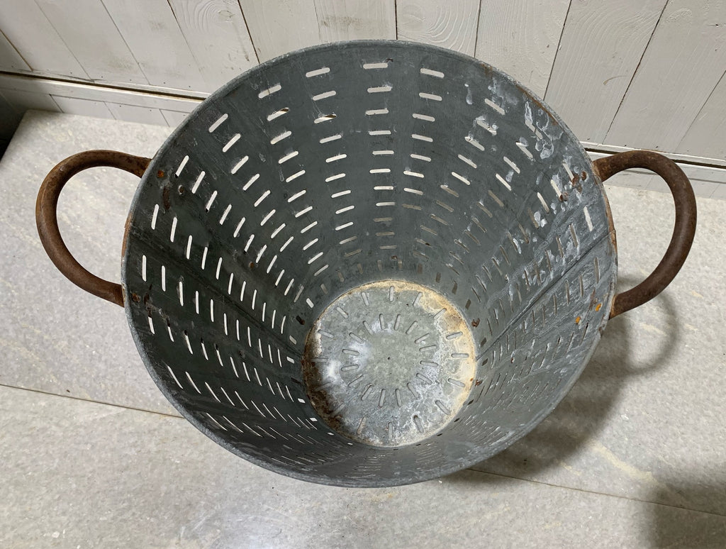 Turkish Galvanised Olive Picking Basket 4895 Fossil Vintage Australia