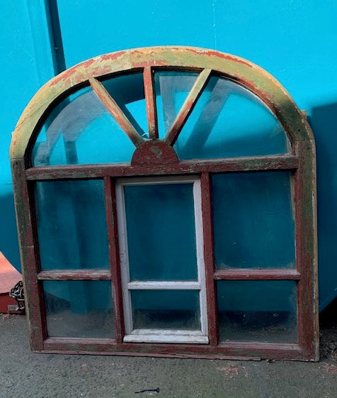Vintage European Arched  Wooden  Window #5164