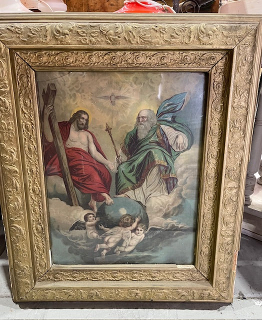 Vintage Romanian Religious Wall Picture Painting /Print #6995