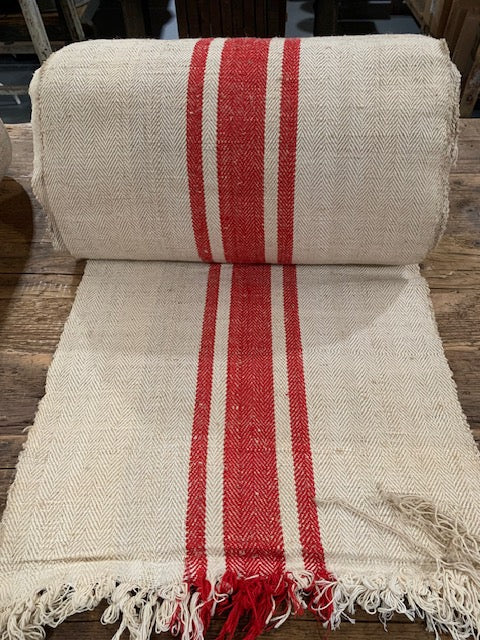 Vintage  Red  Stipe  Linen/Hemp Grain Sack Material  1940s  #5824  (Read Information About This Item)