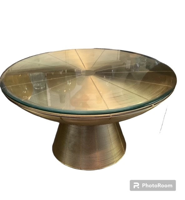 "Gold" Metal Wire with Glass Top Coffee Table #4921  Byron