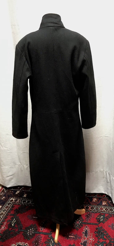 Long Black Vintage Coat #C190  FREE AUS POSTAGE