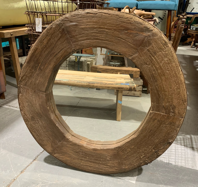 Vintage  Wooden Wagon Wheel Mirror #4531