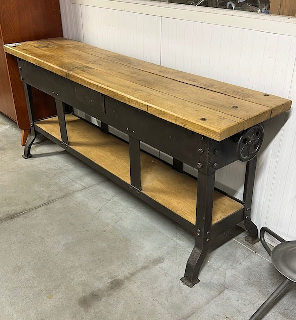 Vintage Wooden Top Metal Base Side Table     #N8.  *Read Info*. Next Container -June