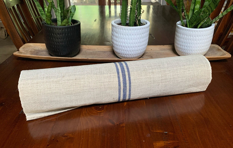 Vintage  Blue Stipe  Linen/Hemp Grain Sack Material  1940s  #4829   (Read Information About This Item)