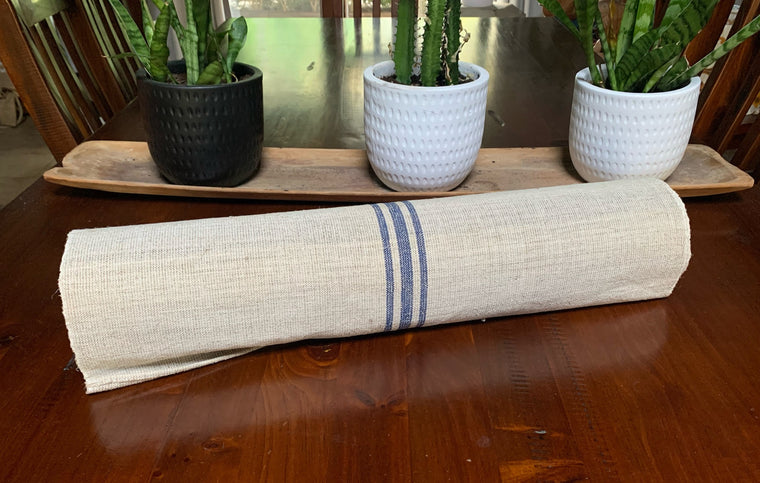 Vintage  Blue Stipe  Linen/Hemp Grain Sack Material  1940s  #4828   (Read Information About This Item)