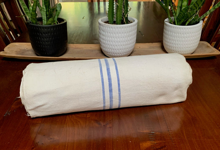 Vintage  Blue Stipe  Linen/Hemp Grain Sack Material  1940s  #4830   (Read Information About This Item)