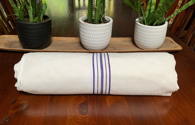 Vintage  Blue Stipe  Linen/Hemp Grain Sack Material  1940s  #4831  (Read Information About This Item)