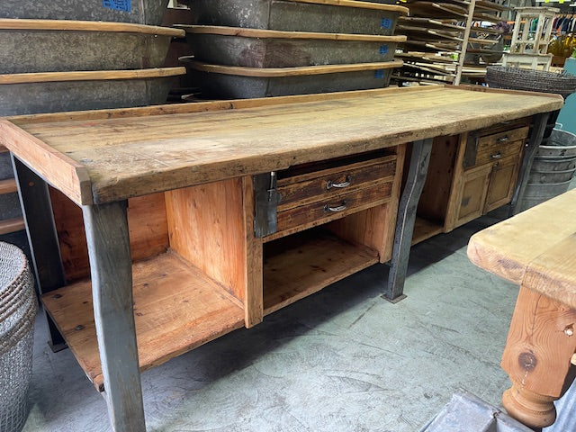 Vintage European Wood / Metal  Workbench #7241