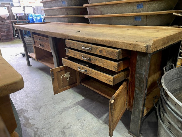 Vintage European Wood / Metal  Workbench #7241