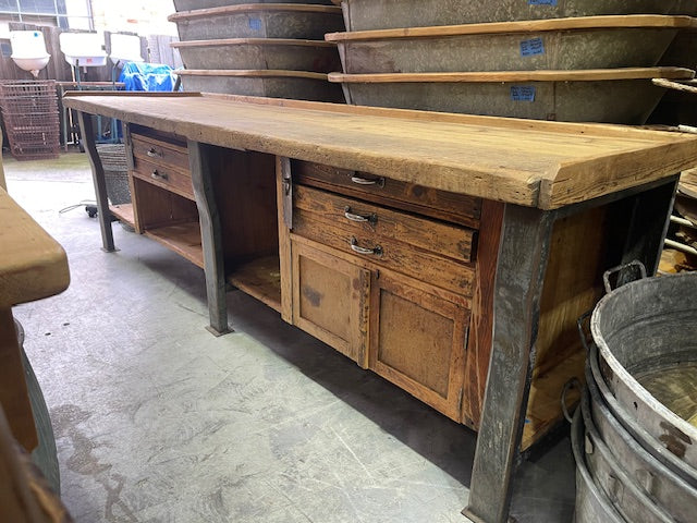 Vintage European Wood / Metal  Workbench #7241