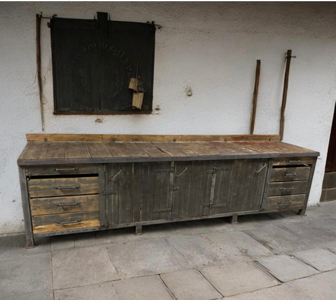 Vintage European Wood / Metal  Workbench #7247