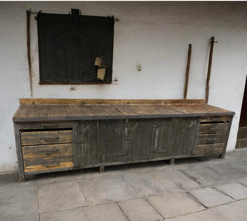 Vintage European Wood / Metal  Workbench #7247