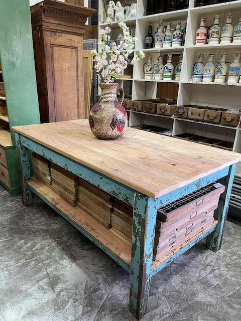 Vintage European Kitchen Island Table / Drapers Table #7252