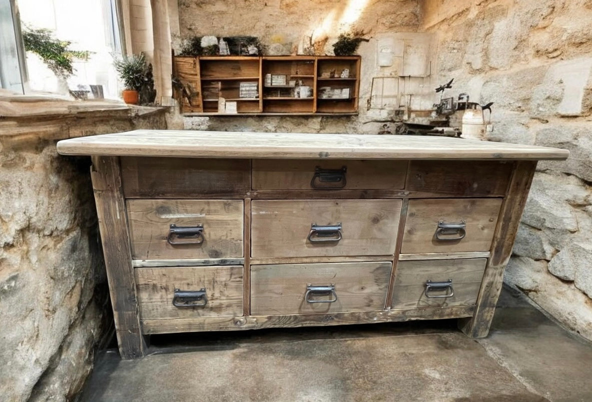 Vintage European Bank of Draws / Kitchen Island #7250
