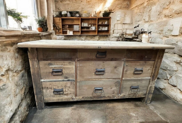 Vintage European Bank of Draws / Kitchen Island #7250
