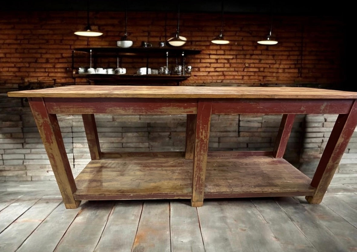 Vintage European Kitchen Island Table / Workbench Table  #7255