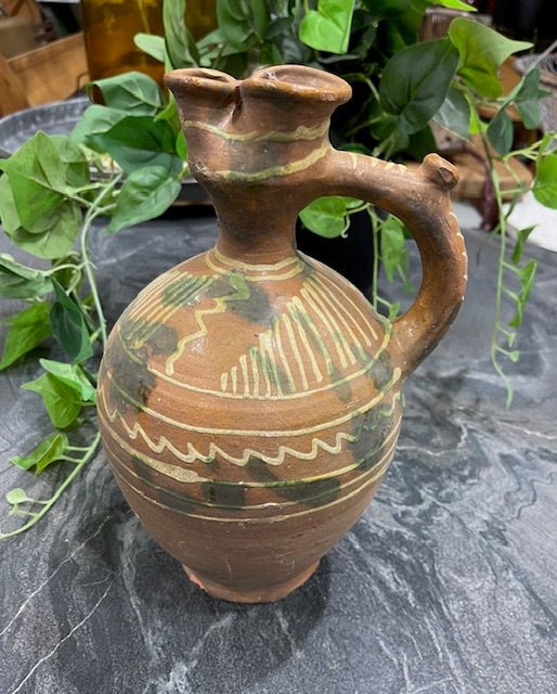 Vintage  Glazed  Hungarian  Terracotta Jug  #7281
