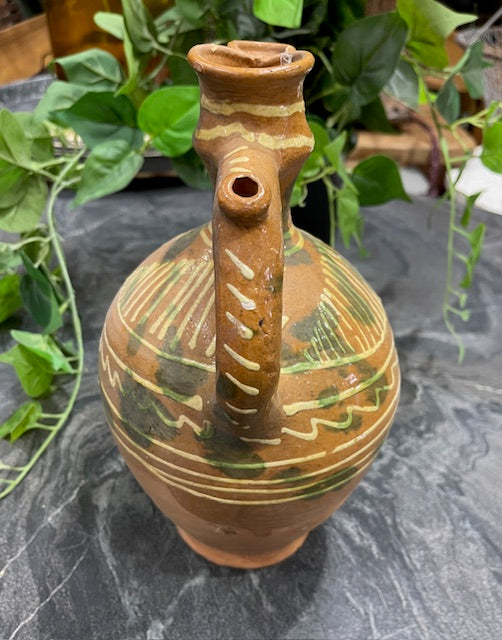 Vintage  Glazed  Hungarian  Terracotta Jug  #7281