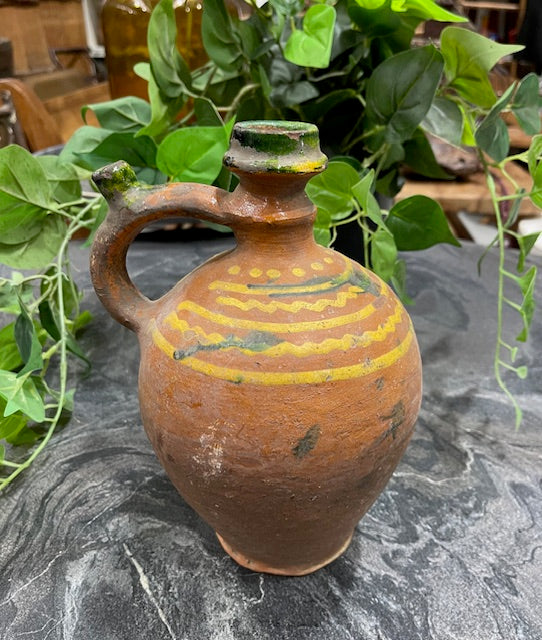 Vintage  Glazed  Hungarian  Terracotta Jug  #7282