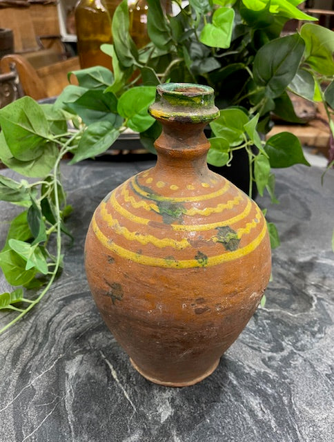 Vintage  Glazed  Hungarian  Terracotta Jug  #7282