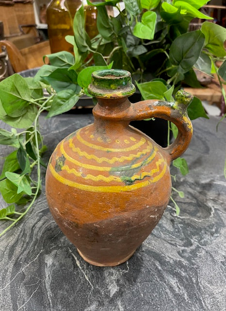 Vintage  Glazed  Hungarian  Terracotta Jug  #7282