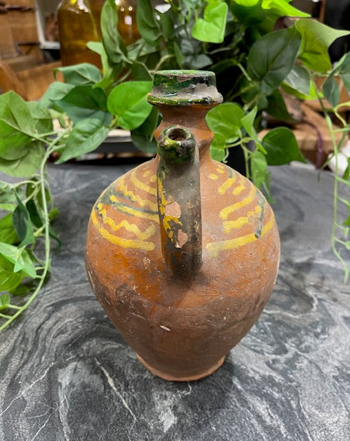 Vintage  Glazed  Hungarian  Terracotta Jug  #7282