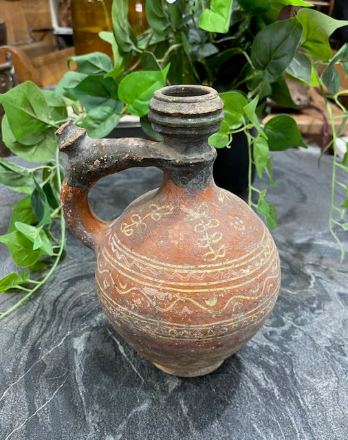 Vintage  Glazed  Hungarian  Terracotta Jug  #7283