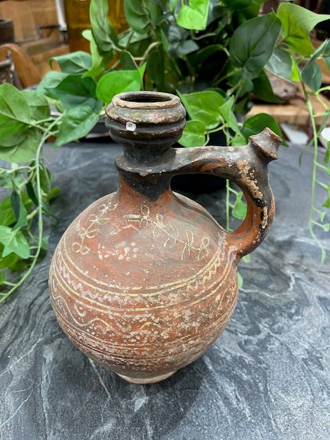 Vintage  Glazed  Hungarian  Terracotta Jug  #7283