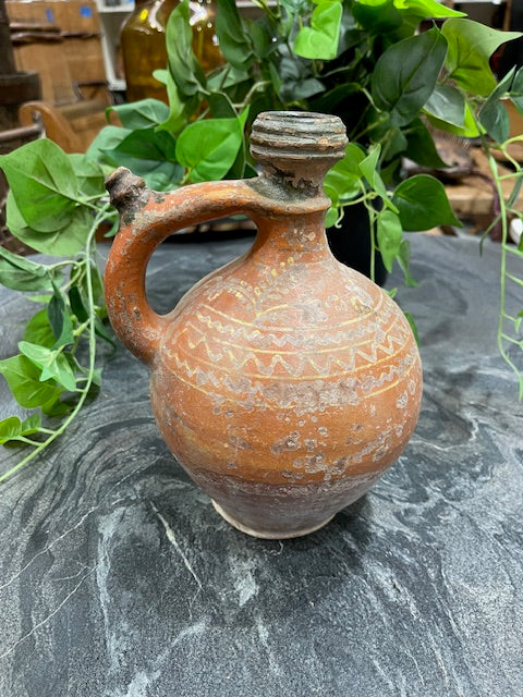 Vintage  Glazed  Hungarian  Terracotta Jug  #7284