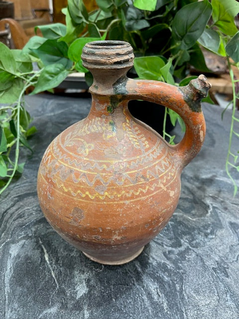 Vintage  Glazed  Hungarian  Terracotta Jug  #7284