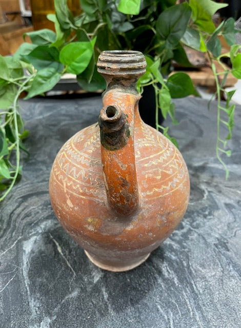 Vintage  Glazed  Hungarian  Terracotta Jug  #7284