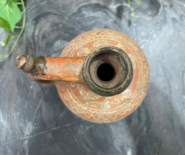 Vintage  Glazed  Hungarian  Terracotta Jug  #7284