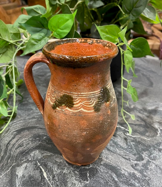 Vintage  Glazed  Hungarian  Terracotta Jug  #7285
