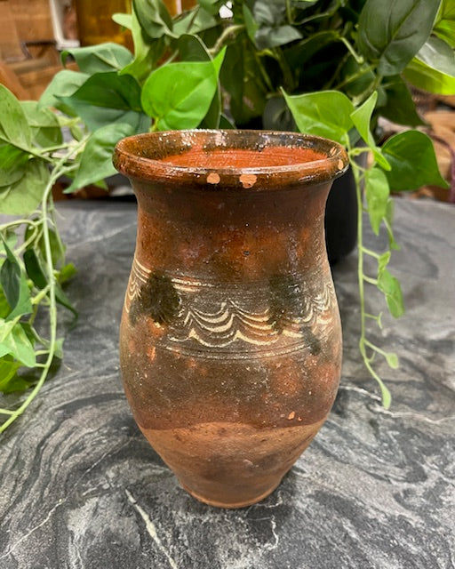 Vintage  Glazed  Hungarian  Terracotta Jug  #7285