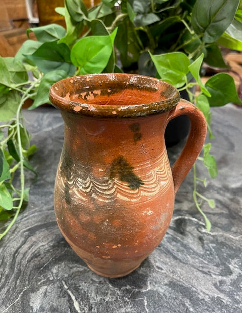 Vintage  Glazed  Hungarian  Terracotta Jug  #7285