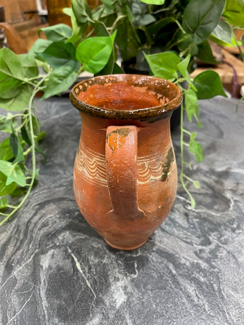 Vintage  Glazed  Hungarian  Terracotta Jug  #7285