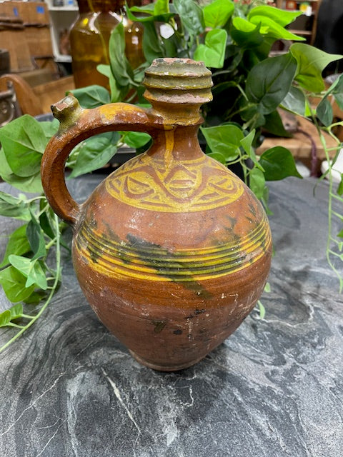 Vintage  Glazed  Hungarian  Terracotta Jug  #7286