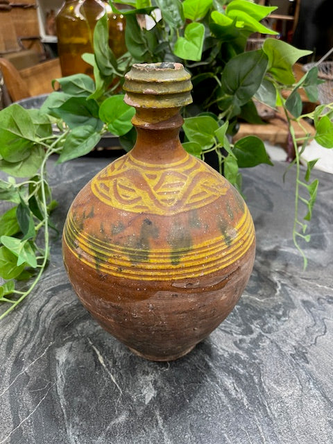Vintage  Glazed  Hungarian  Terracotta Jug  #7286