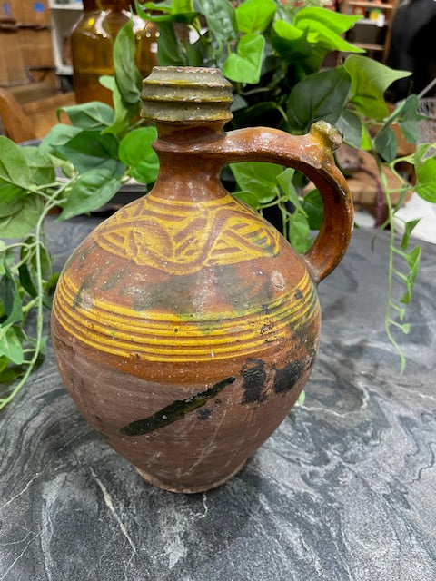 Vintage  Glazed  Hungarian  Terracotta Jug  #7286