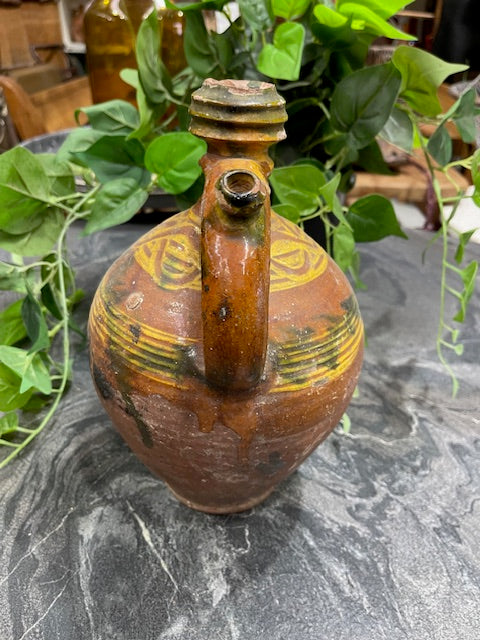 Vintage  Glazed  Hungarian  Terracotta Jug  #7286