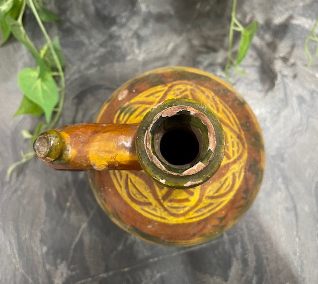 Vintage  Glazed  Hungarian  Terracotta Jug  #7286