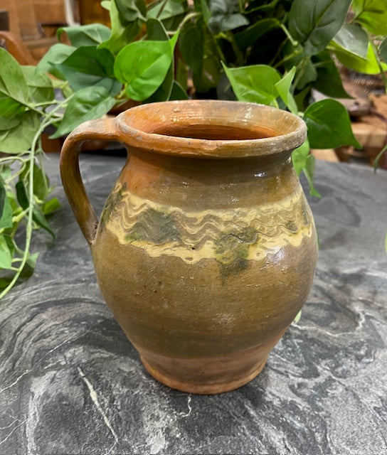 Vintage  Glazed  Hungarian  Terracotta Jug  #7287