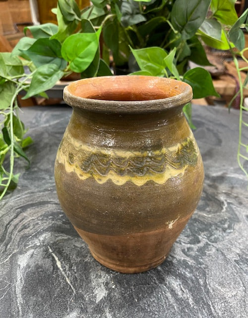 Vintage  Glazed  Hungarian  Terracotta Jug  #7287