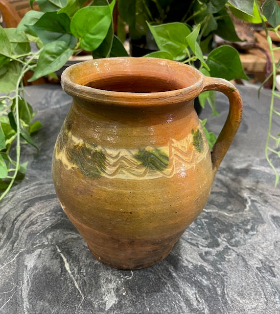 Vintage  Glazed  Hungarian  Terracotta Jug  #7287