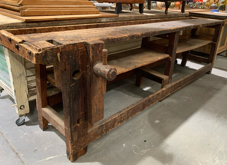Rustic European  Woodworking  Workbench 1920s #4863