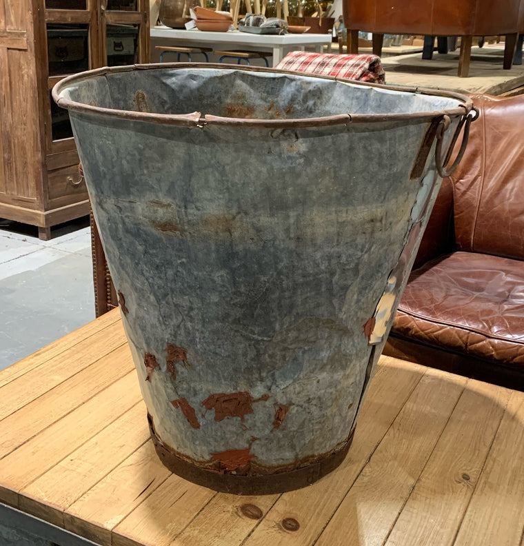 Very Rustic Turkish Galvanised Olive  Bin #4868