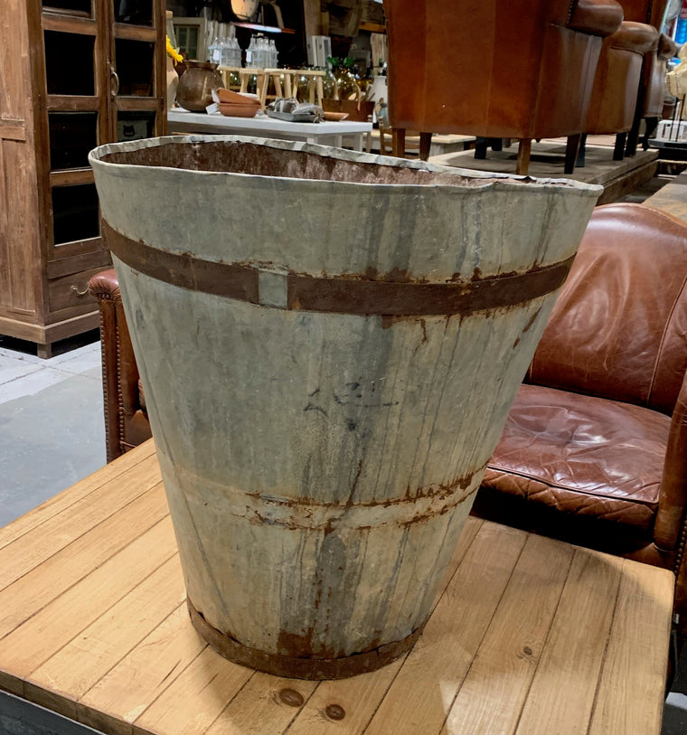 Very Rustic Turkish Galvanised Olive  Bin #4869