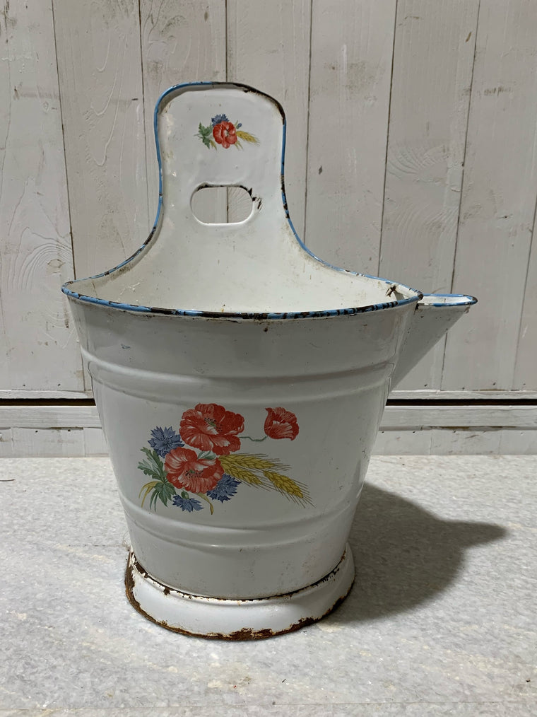Vintage  European Enamel  Water Bucket with Spout  #4876