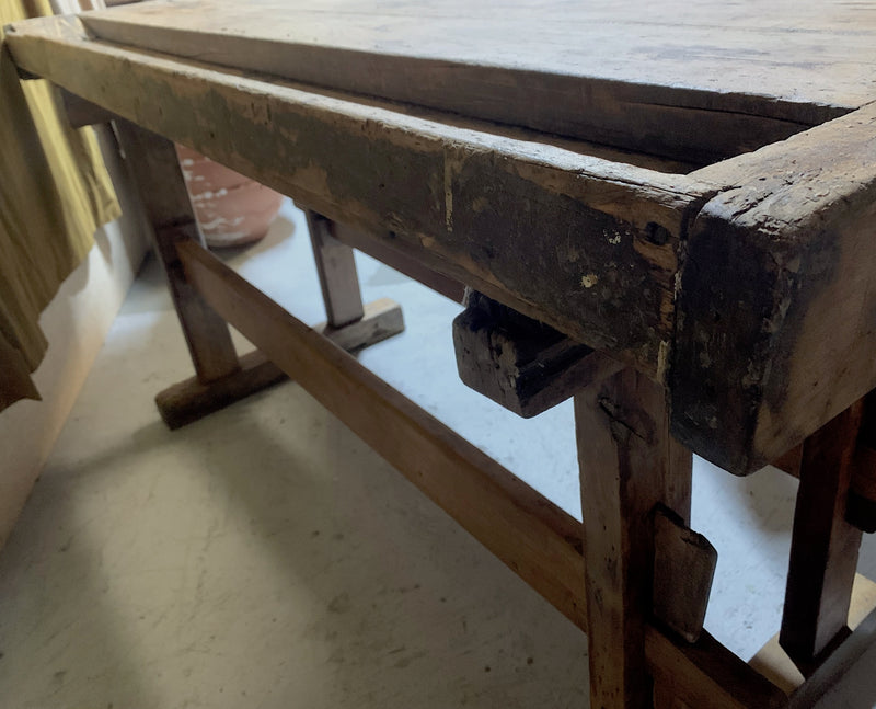 Vintage Rustic European Carpenters Woodworking  Workbench 1920s #4911